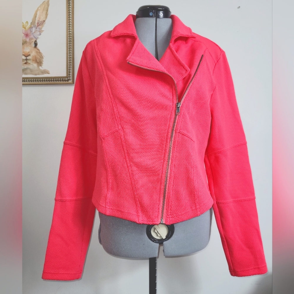 Torrid Hot Pink Moto Long Sleeve Zip-Up Jacket Size 0X